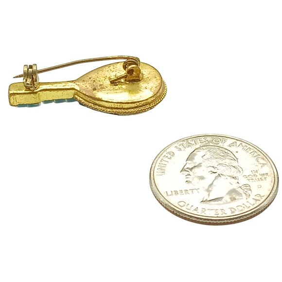 Vintage Italian Mosaic Gold Tone Mandolin Guitar Brooch with Floral Design - Picture 3 of 3